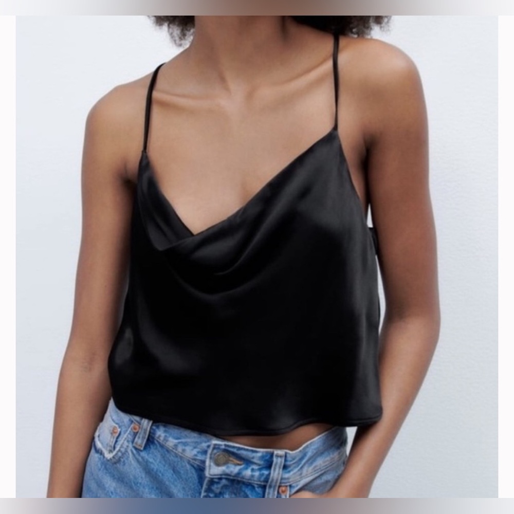 Zara Satin Cowl Neck Tank